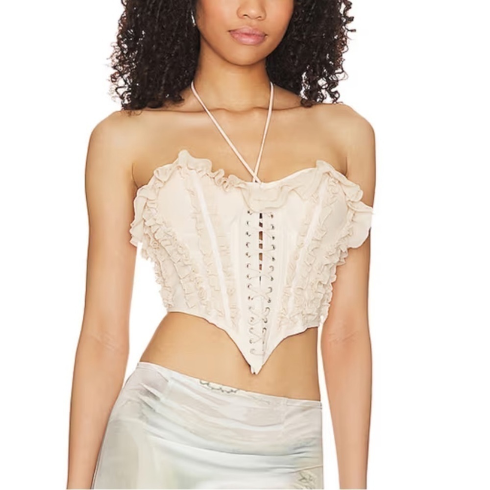 NWT NBD Large Rhea Corset strapless cream lace up front zipper back MSRP $200 - Picture 1 of 6